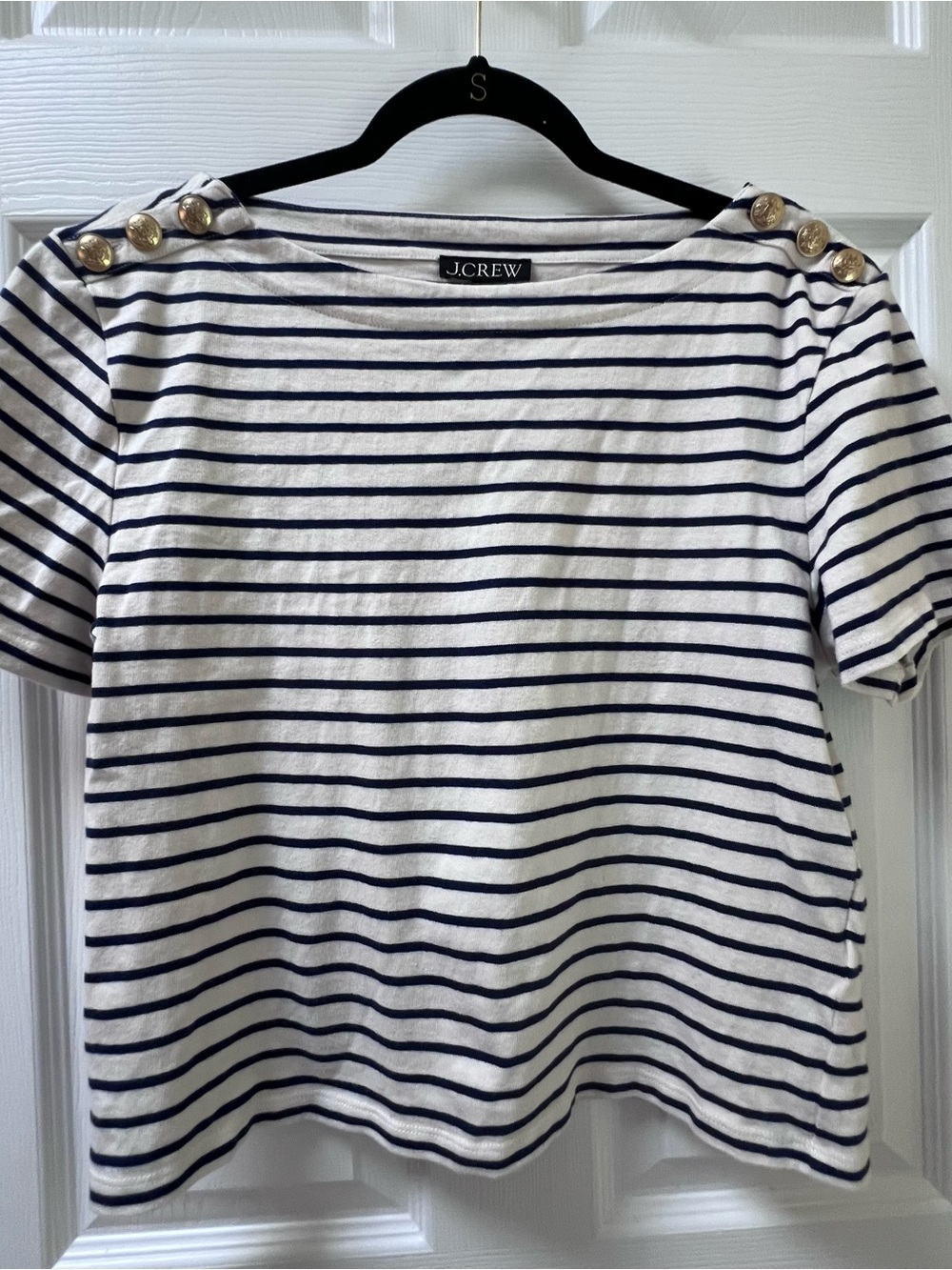 J.CREW Women's Cropped Mariner Top Short Sleeve Gold Buttons Thick Cotton Medium